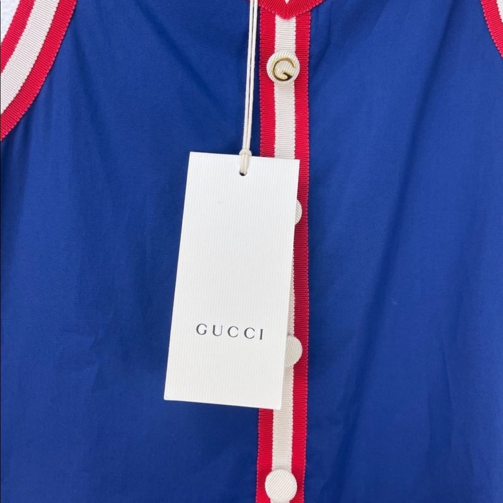 NWT GUCCI DRESS IN BLUE pleated stripe-trim - Picture 7 of 13